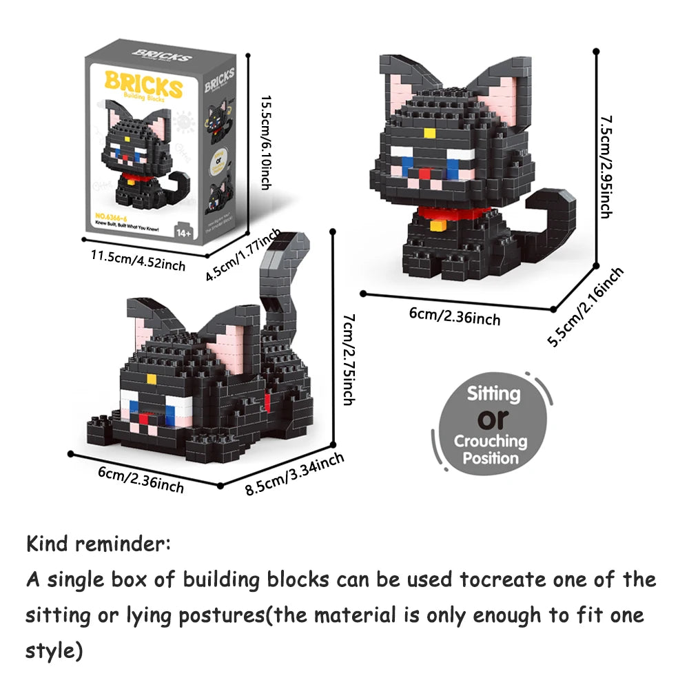 Dual Form Cat Shape Pet Series Model Micro Mini Building Blocks Toys Pocket-Sized Cuteness Pet Cat Display Decor Good For Girls