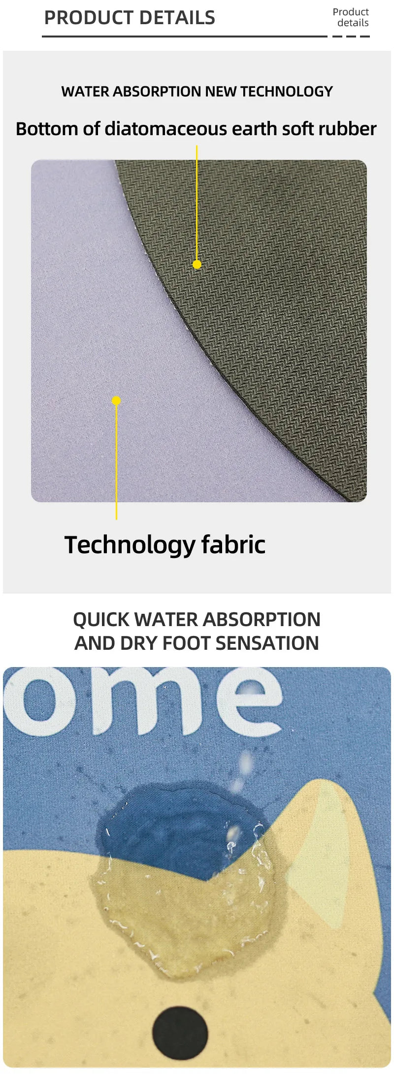 Cartoon Bathroom Soft Diatomaceous Mud Floor Mat, Bathroom Absorbent Foot Mat, Toilet Sink, Bedroom Mat, Carpet