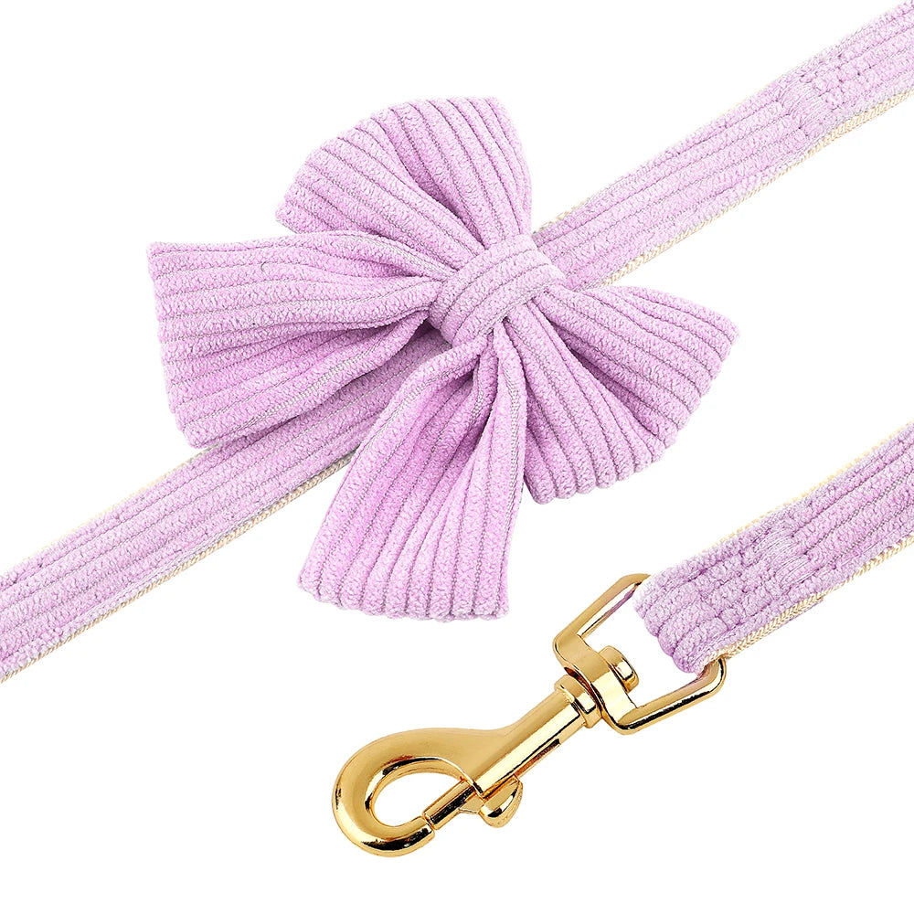3PCS Dog Collar Harness Leash Set Breathable Dog Harnesses Soft Velvet Puppy Necklace With Bowknot Pet Walking Rope For Dogs Pug
