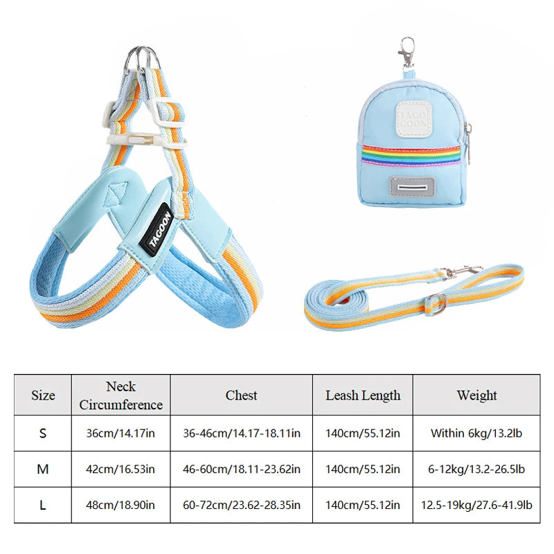 3PCs Pet Dog Harness Leash Set with Bags Adjustable V-shaped Puppy Harness Striped Breathable Dog Chest Strap Dog Accessories
