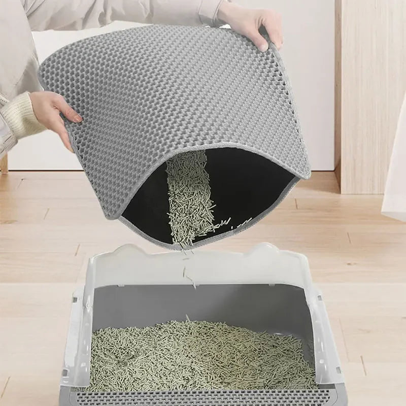 Alfombrilla para arena de gatos antideslizante, grande, con filtro, de doble capa, resistente al desgaste, impermeable, suministros de limpieza para mascotas