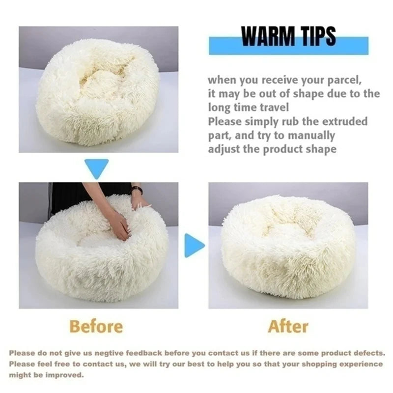 Cama redonda para perros, cálida y de invierno, para gatos, cesta de felpa, lavable, para perros pequeños, medianos y grandes, sofá para gatos.
