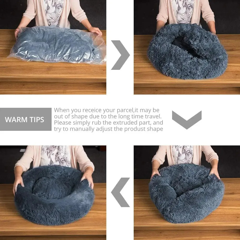 Cama redonda para perros, cálida y de invierno, para gatos, cesta de felpa, lavable, para perros pequeños, medianos y grandes, sofá para gatos.