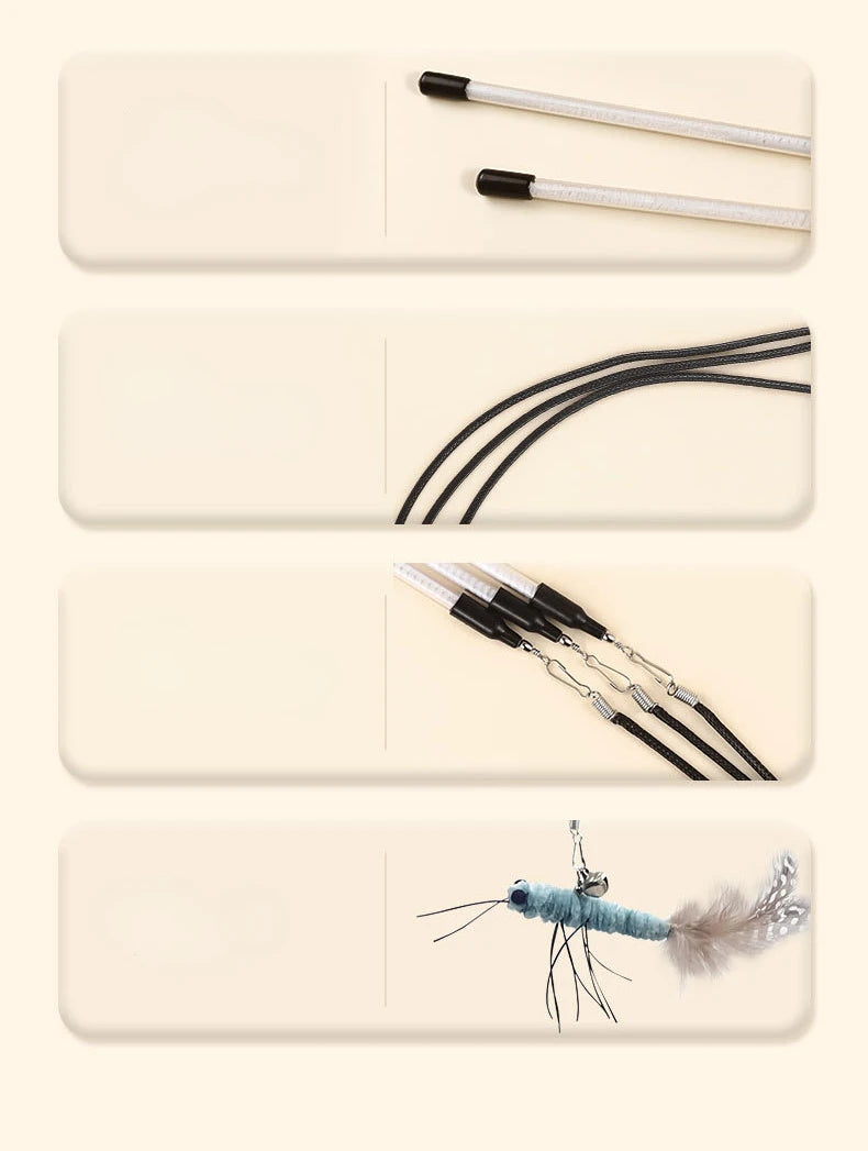 Dr.DC Teasing Cat Stick Head with or without Wire Stick Dragonfly Feather Cat Supplies Interactive Fun Pet Cat Toy Accessories