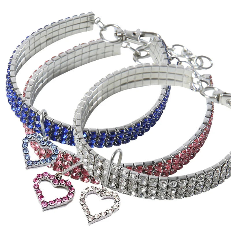 Bling Rhinestone Dog Collar Crystal Puppy Chihuahua Pet Dog Collars Leash For Small Medium Dogs Mascotas Accessories S M L Pink