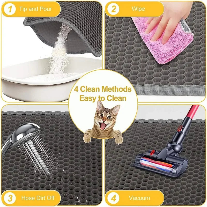 Alfombrilla para arena de gatos antideslizante, grande, con filtro, de doble capa, resistente al desgaste, impermeable, suministros de limpieza para mascotas