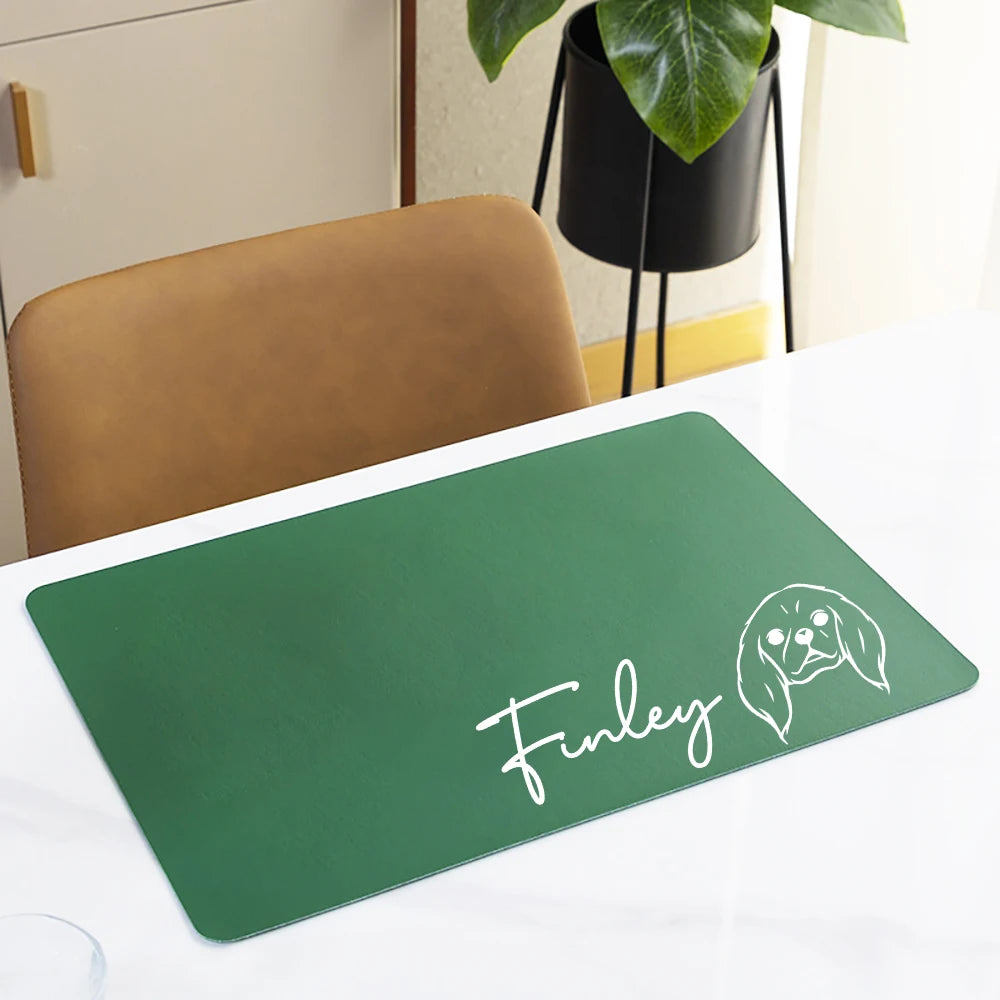 Non-Slip Pet Feeding Mat, Custom, Waterproof, Personalized, Dog, Cat Food Placemat with Name, Easy Washing, PU