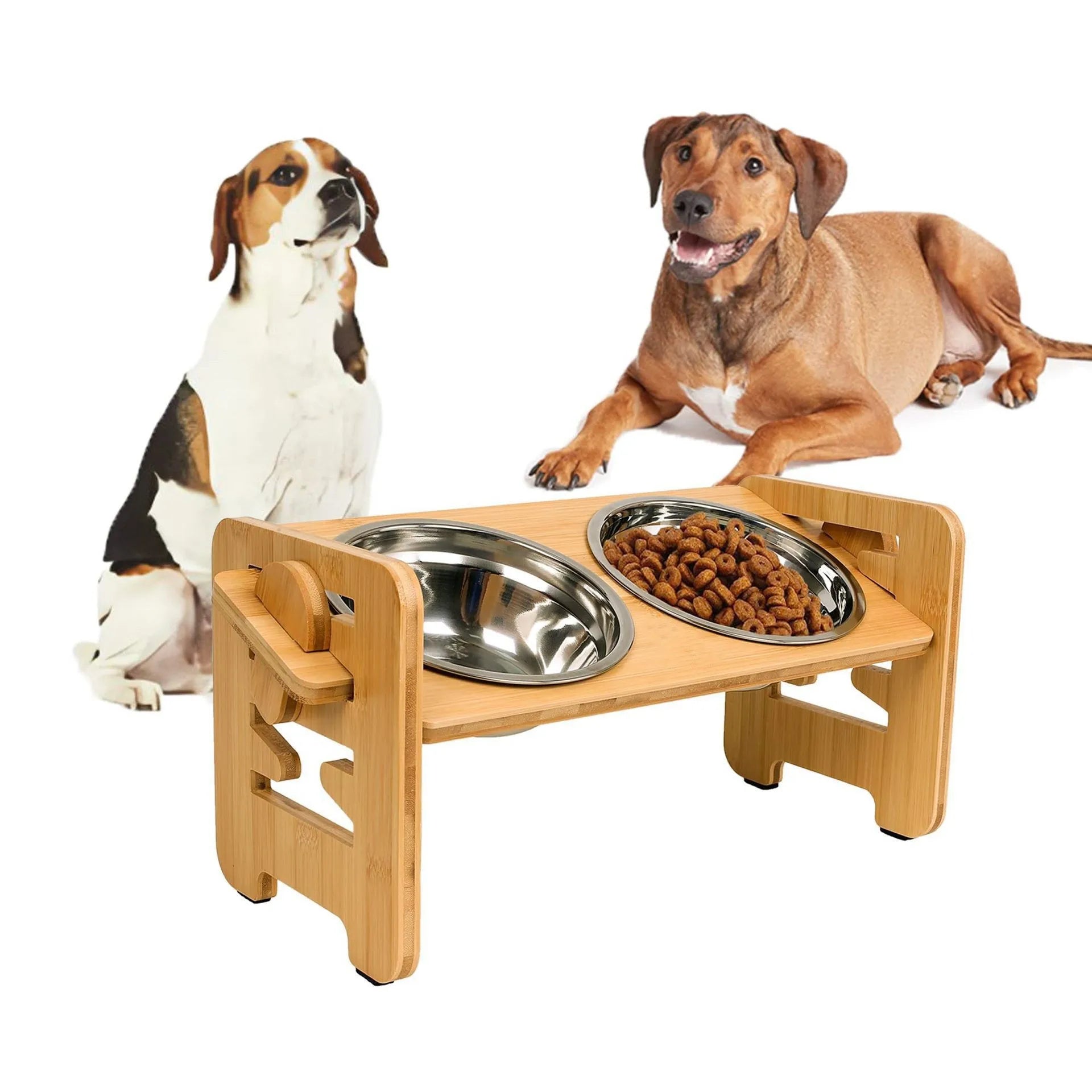 Pet supplies Stainless steel double bowl folding bowl stand Cat food bowl Dog food bowl