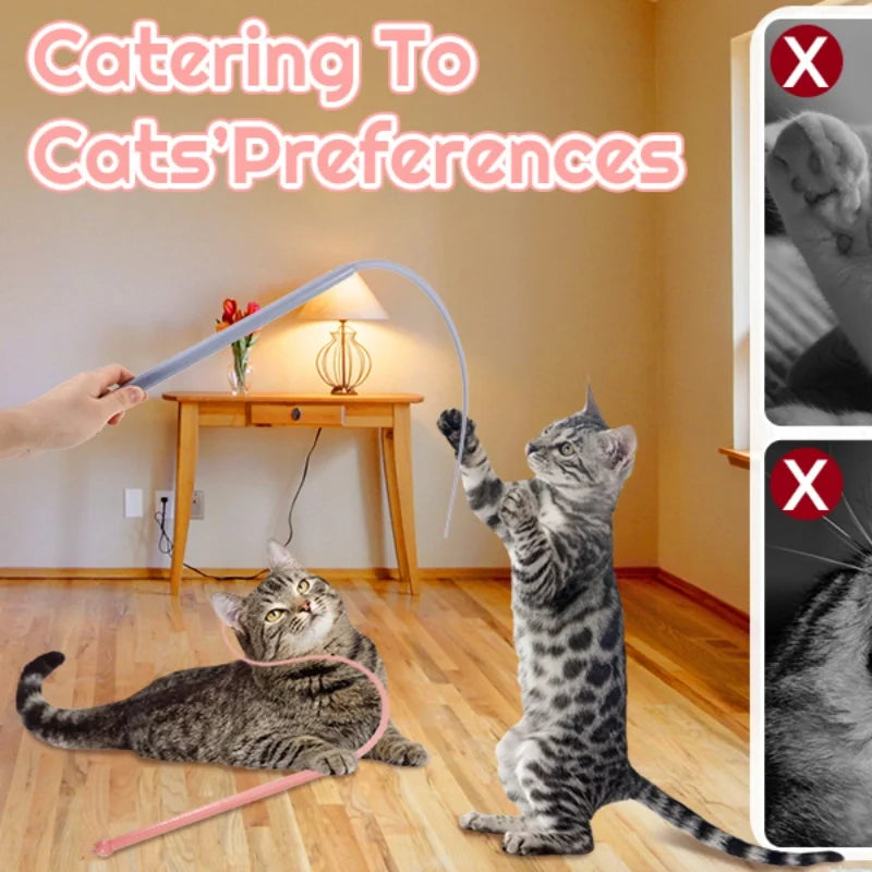 Silicone Cat Teaser Stick Simulation Mouse Tail Cat Interactive Bite Resistant Toy,Durable To Bite, Highly Entertaining