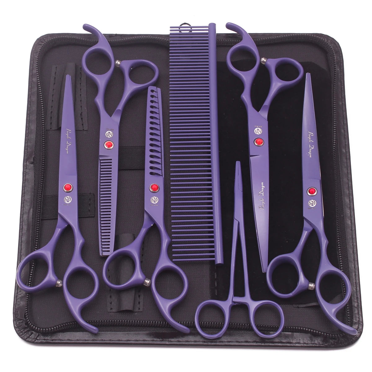 Purple Dragon Dog Grooming Scissors 7" Japan Stainless Straight Shears Pet Thinning Scissors Dog Curved Shears Chunker Z3003