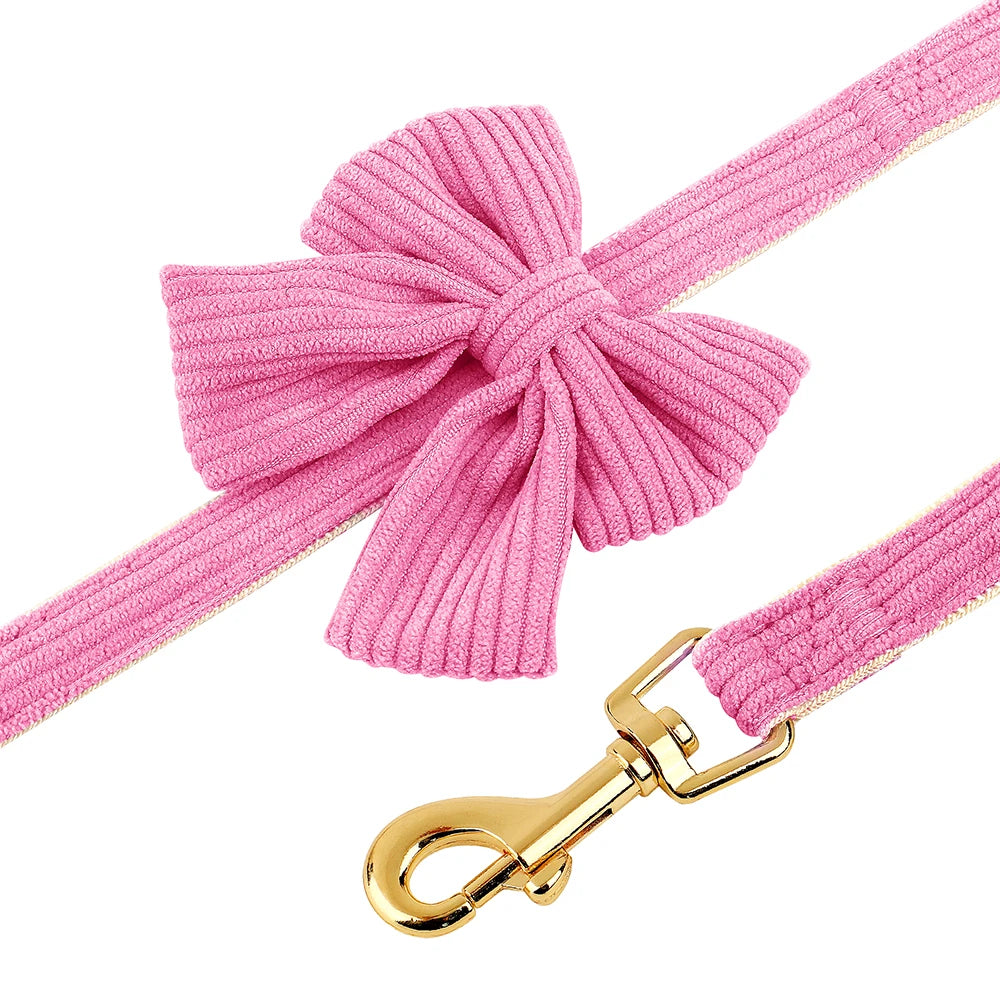 3PCS Dog Collar Harness Leash Set Breathable Dog Harnesses Soft Velvet Puppy Necklace With Bowknot Pet Walking Rope For Dogs Pug
