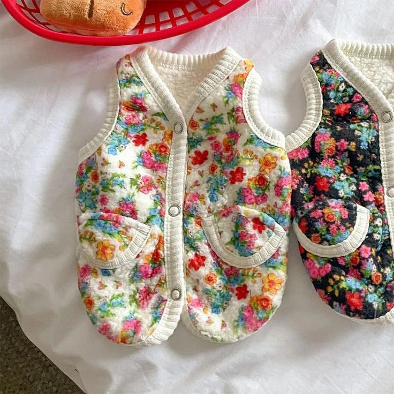 Autumn Winter Dog Clothes Small Dogs Coat Fashion Flower Cat Pet Costume Dog Warm Jacket Chihuahua Bichon Yorkie Plush Dog Vest