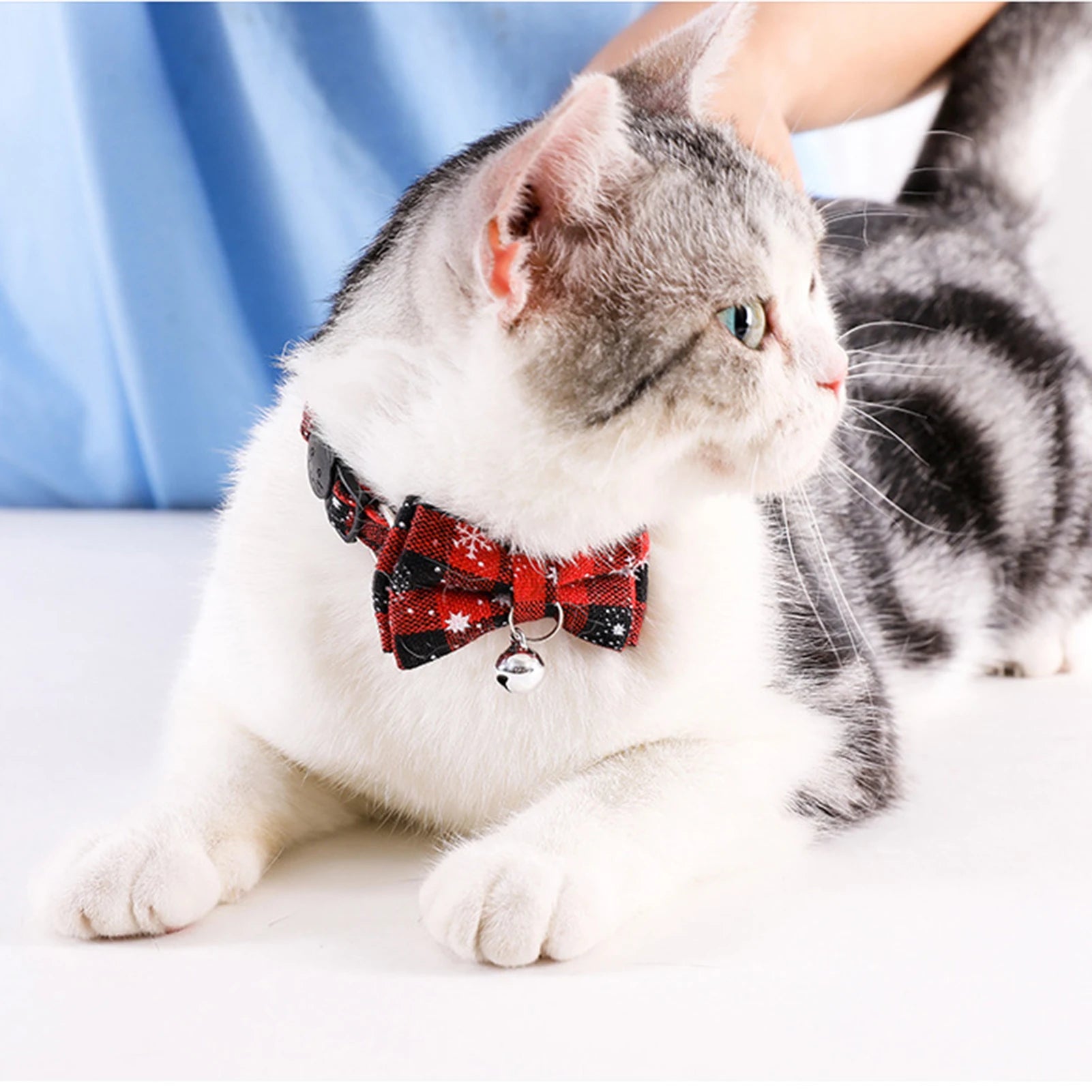 Pet Breakaway Cat Collar Bow Tie And Bell Cute Plaid Christmas Red Elastic Adjustable Dog Collar With Sash Small Bell For Cats