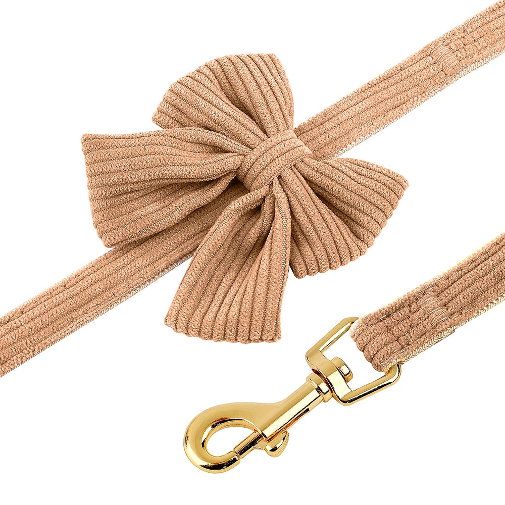 3PCS Dog Collar Harness Leash Set Breathable Dog Harnesses Soft Velvet Puppy Necklace With Bowknot Pet Walking Rope For Dogs Pug