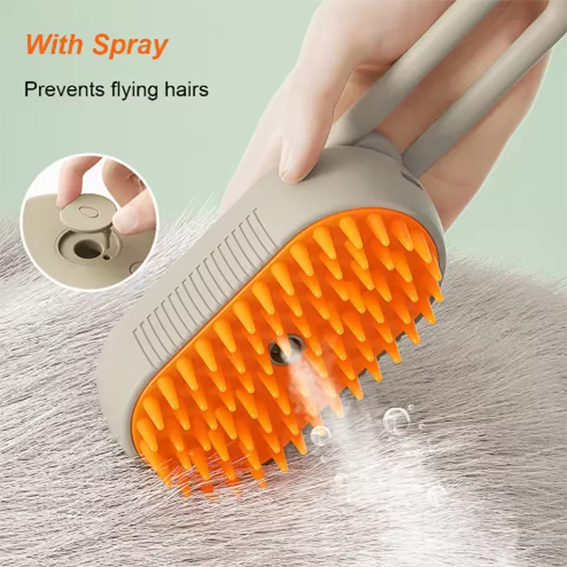 Cepillo masajeador con pulverizador de vapor para gatos y perros, plegable, giratorio y flotante, para depilación y baño.