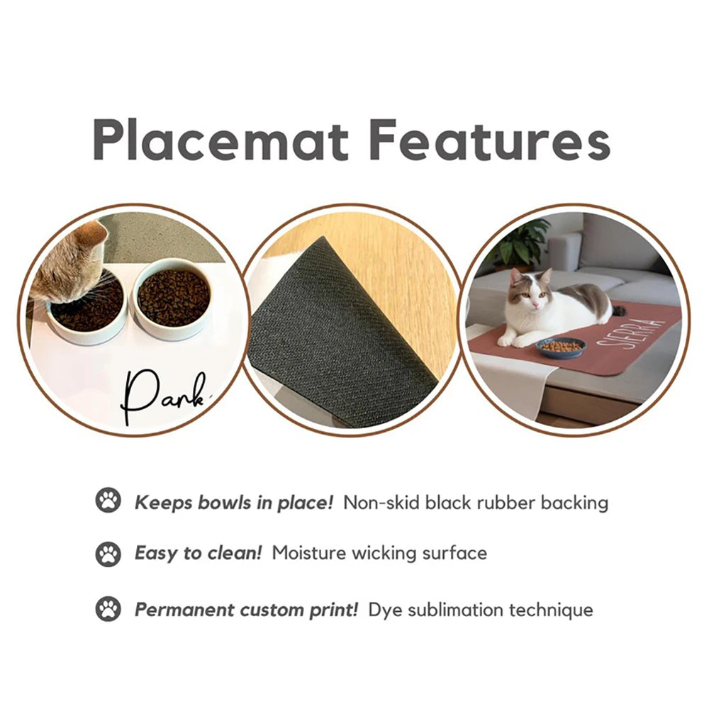 Non-Slip Pet Feeding Mat, Custom, Waterproof, Personalized, Dog, Cat Food Placemat with Name, Easy Washing, PU