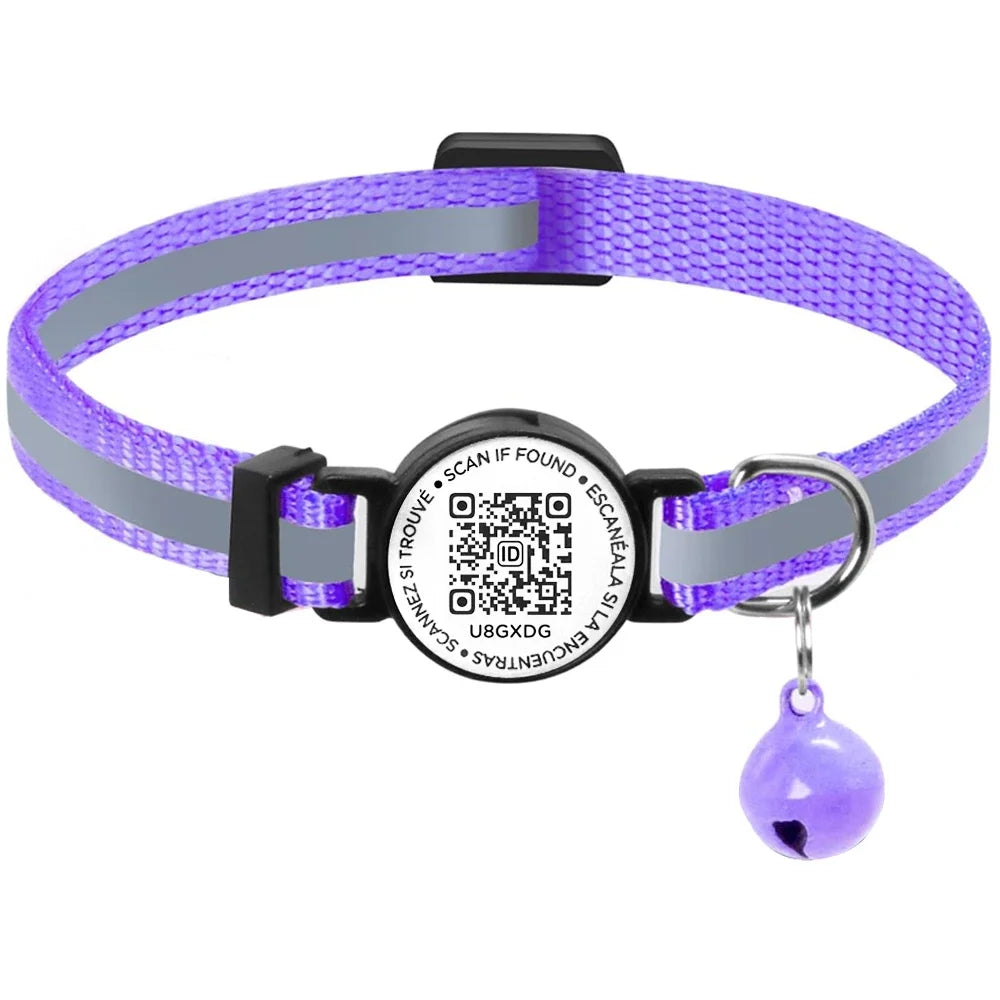 QR Code Pet Tag Cat Collar with qr code ID Tag,Puppy Cat Accessories Reflective Kitten Collars, Cat Tag, Safety Quick Release
