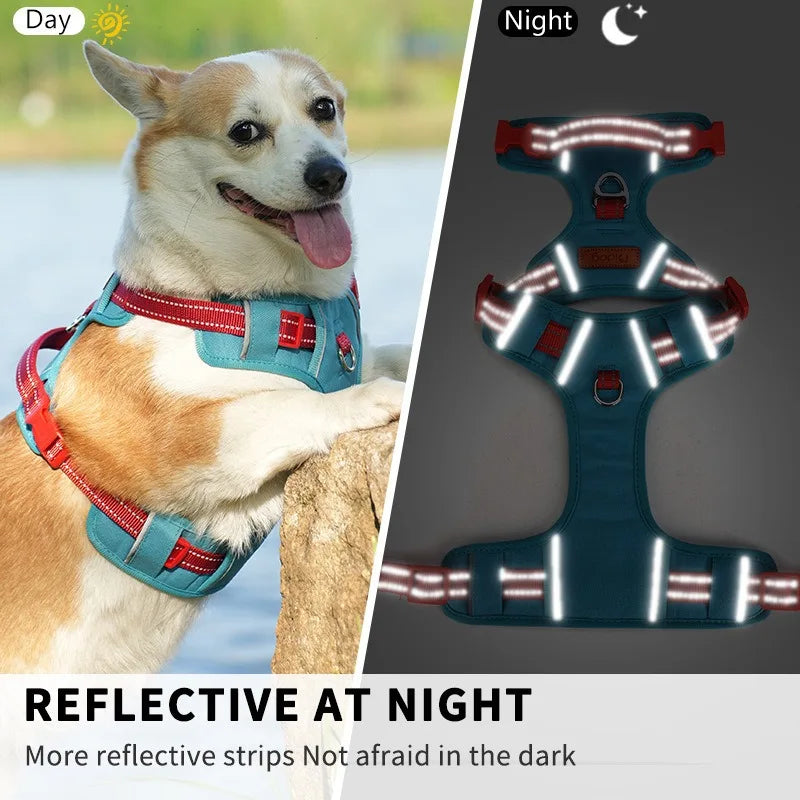 Pet Adjustable Vest Harnesses Soft Mesh Fabric Pete PU Leather Strap Explosion-proof Punch Reflective Strip Type Dog Chest Strap