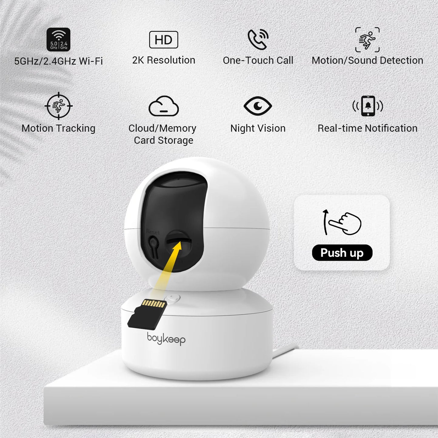 Boykeep 2K Pet Dog Camera with Phone App, 5G/2.4GHz WiFi Indoor Security Baby Camera, 360° Pan & Tilt, 2-Way Audio, Night Vision