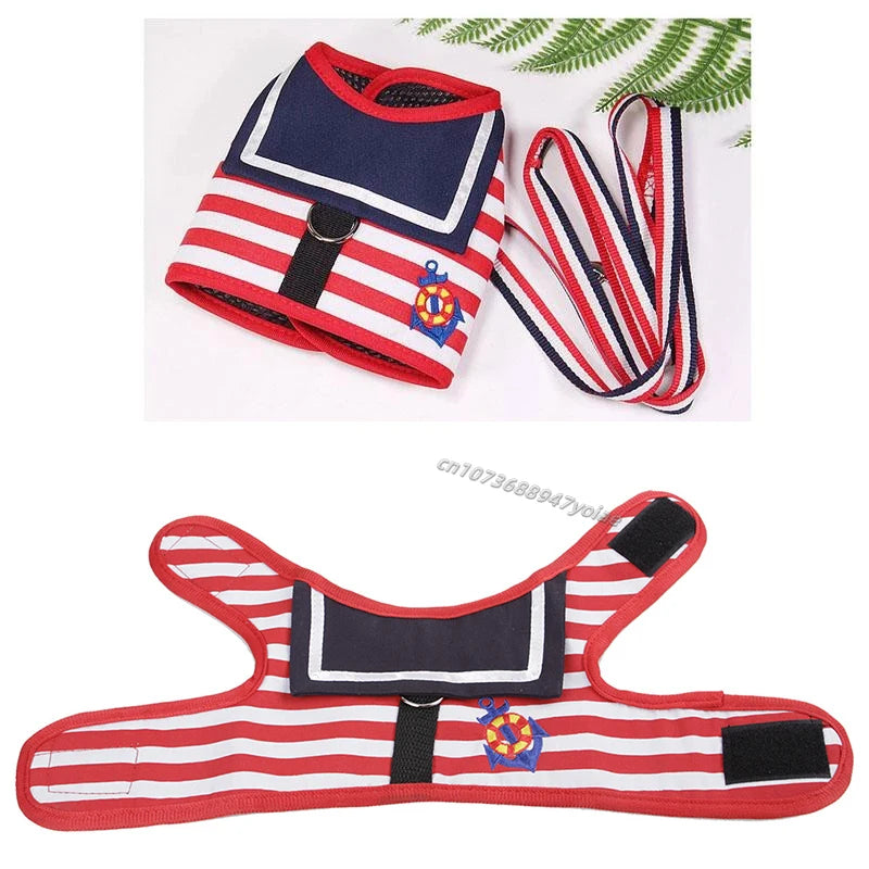 Pet Dog Harness Soft Breathable Navy Style Leash Set For Small Medium Dogs Chihuahua Puppy Collar Cat Pet Dog Chest Strap Leash