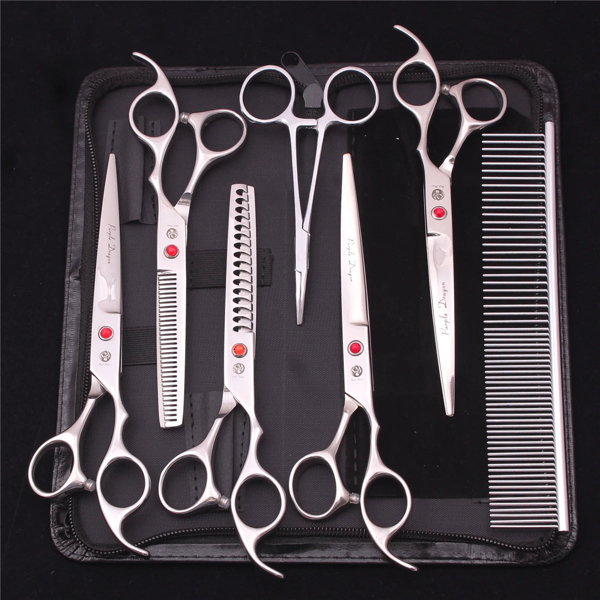 Purple Dragon Dog Grooming Scissors 7" Japan Stainless Straight Shears Pet Thinning Scissors Dog Curved Shears Chunker Z3003