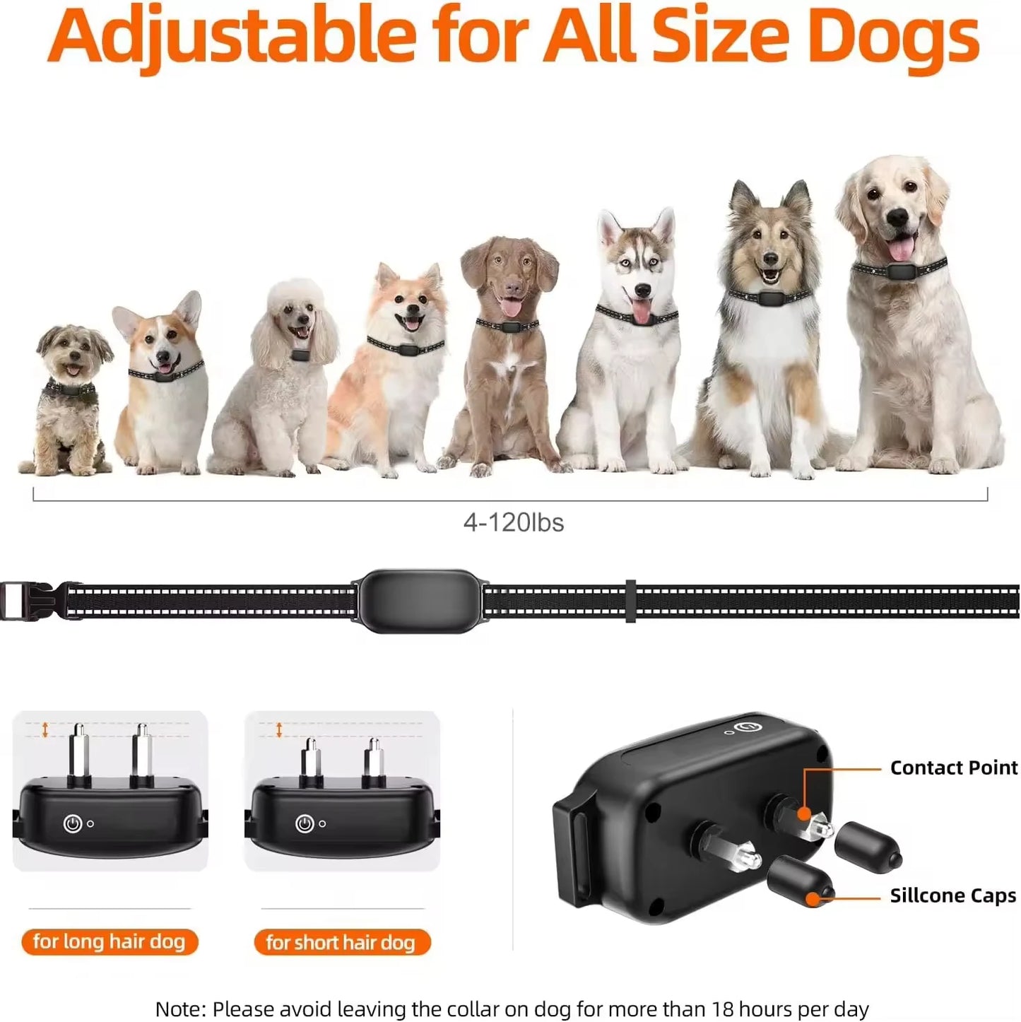 Electric Dog Training Collar Digital Rechargeable Remote Control Waterproof Vibrator Pet Dog Bark Stop Shock Collar for Dogs
