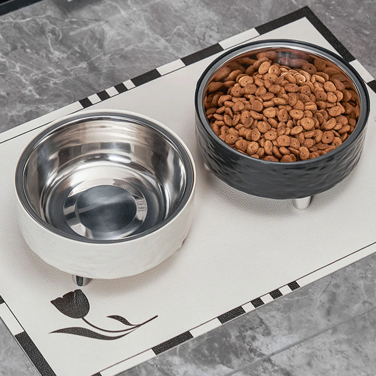 A water ripple high-foot pet bowl, stainless steel dog bowl, stylish and simple feeding and water feeding neck cat bowl, indoor
