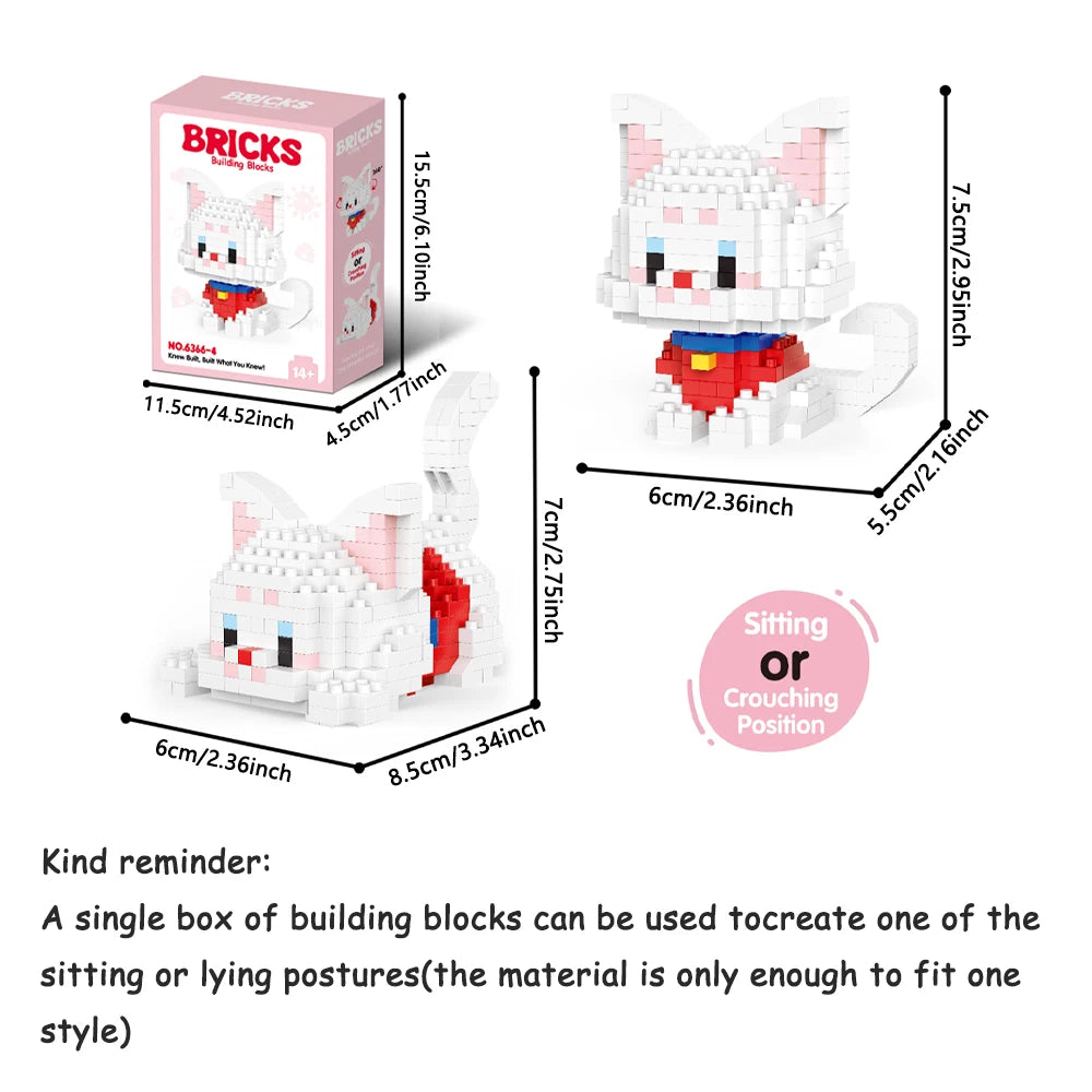 Dual Form Cat Shape Pet Series Model Micro Mini Building Blocks Toys Pocket-Sized Cuteness Pet Cat Display Decor Good For Girls