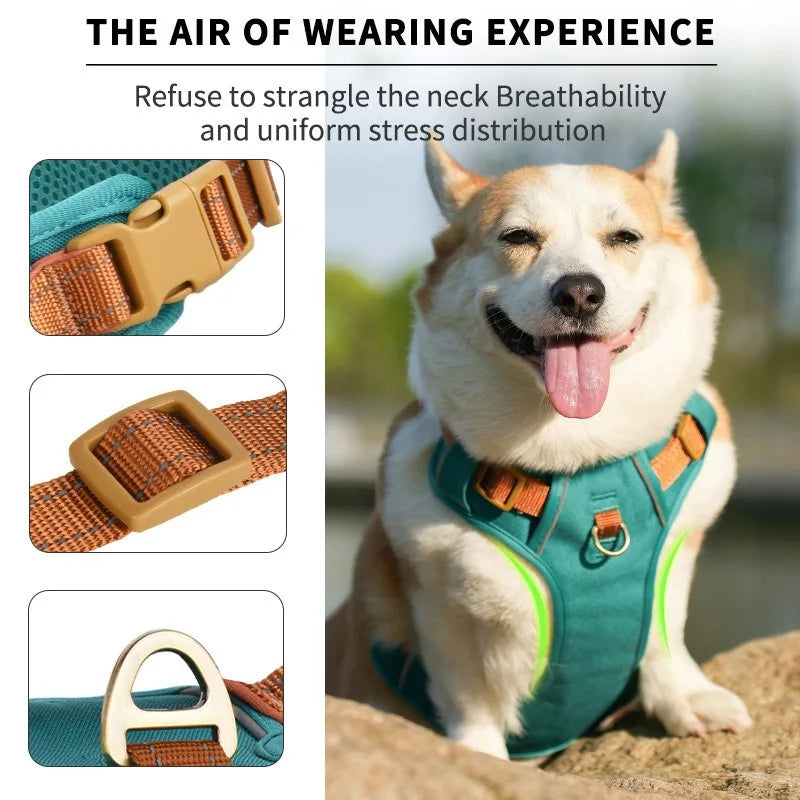 Pet Adjustable Vest Harnesses Soft Mesh Fabric Pete PU Leather Strap Explosion-proof Punch Reflective Strip Type Dog Chest Strap