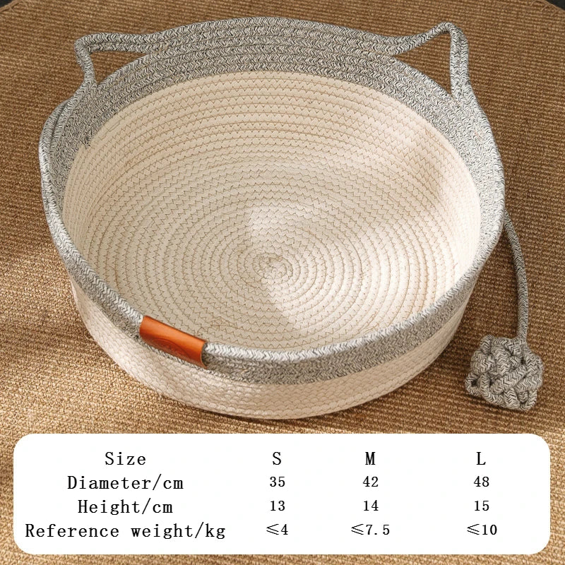 Cat Bed Handmade Rattan Woven Pet Nest Removable Washable Warm Pad All-Season Cat Scratch Board Winter Warm Cat House for Cats