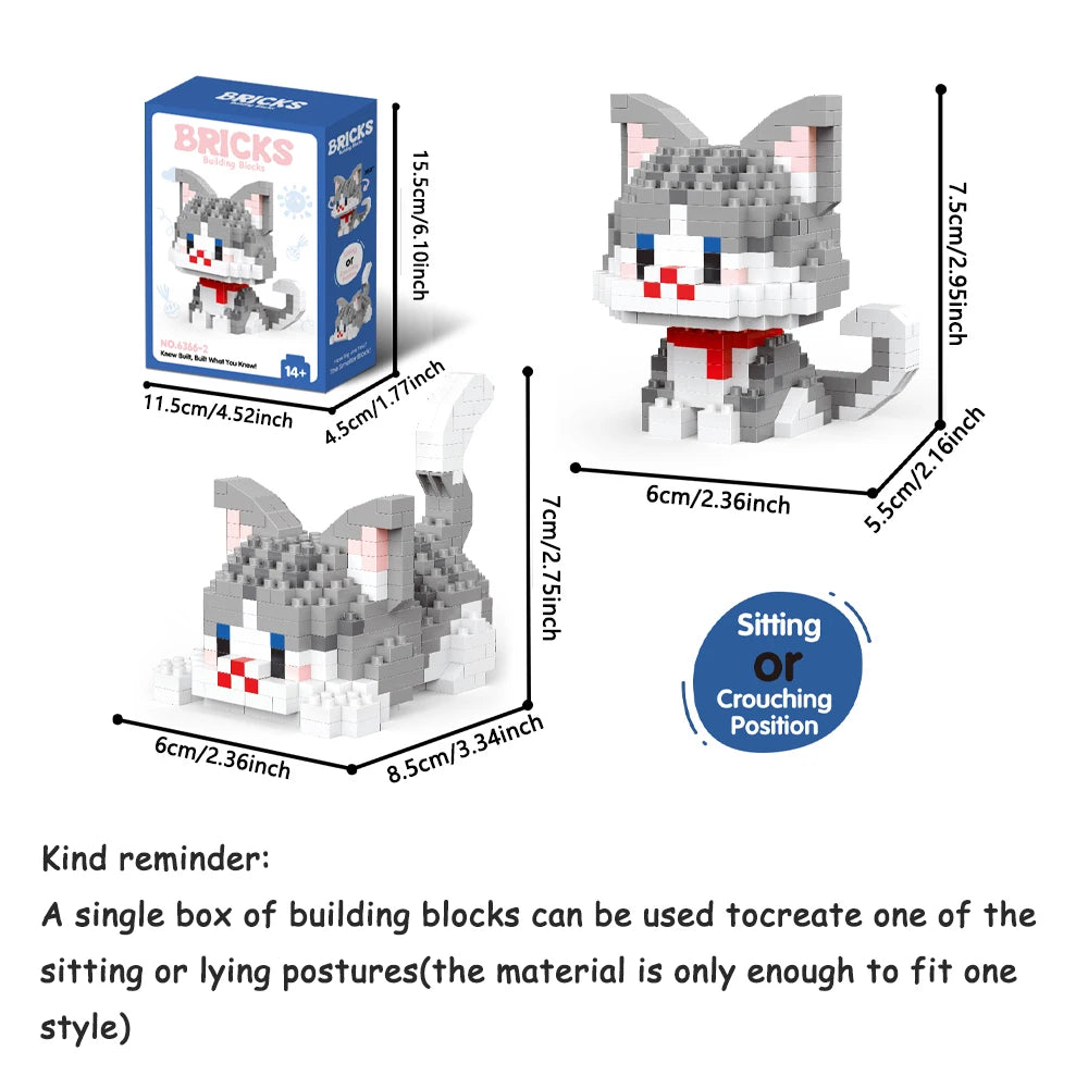 Dual Form Cat Shape Pet Series Model Micro Mini Building Blocks Toys Pocket-Sized Cuteness Pet Cat Display Decor Good For Girls