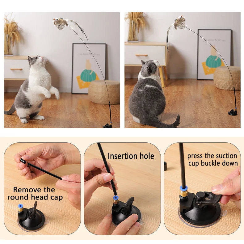 Simulation Bird interactive Cat Toy Funny Feather Bird with Bell Cat Stick Toy for Kitten Playing Teaser Wand Toy Cat Supplies