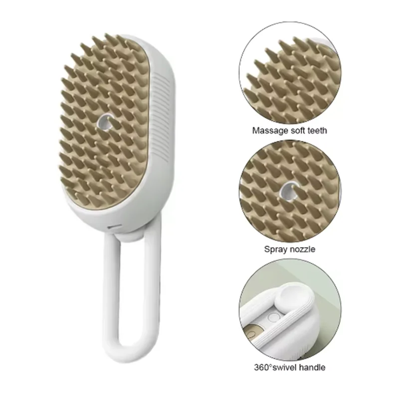 Cepillo masajeador con pulverizador de vapor para gatos y perros, plegable, giratorio y flotante, para depilación y baño.