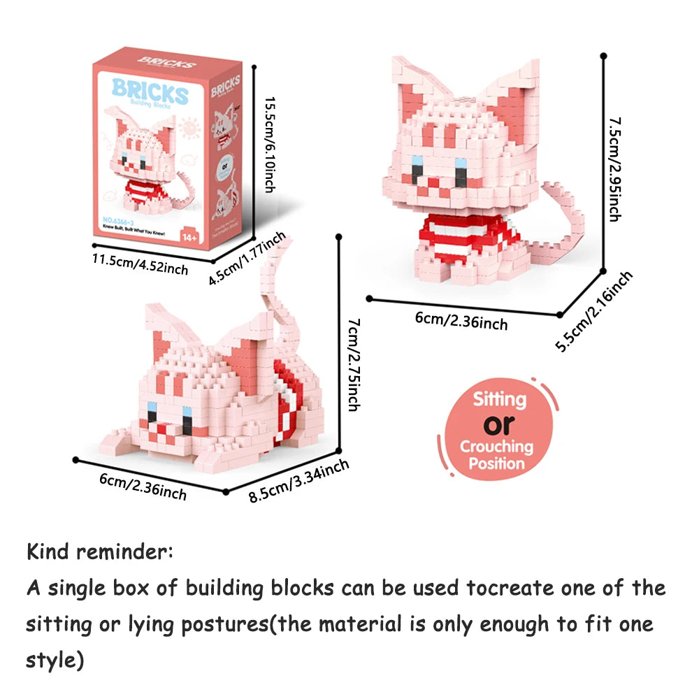 Dual Form Cat Shape Pet Series Model Micro Mini Building Blocks Toys Pocket-Sized Cuteness Pet Cat Display Decor Good For Girls