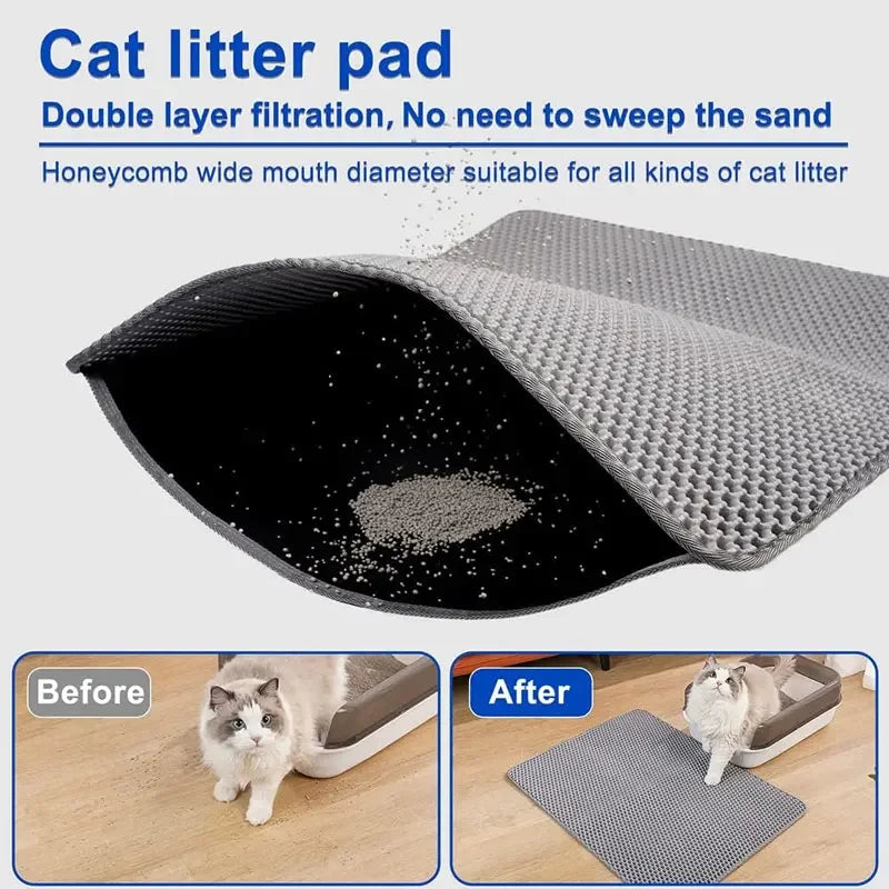 Alfombrilla para arena de gatos antideslizante, grande, con filtro, de doble capa, resistente al desgaste, impermeable, suministros de limpieza para mascotas