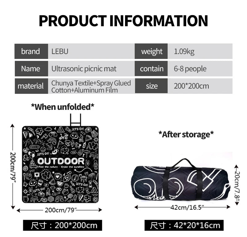 Outdoor Camping Portables Picnic Mat Lawn Mat Thickened Moisture-Proof Camping Mat Aluminum Film Base Machine Washable