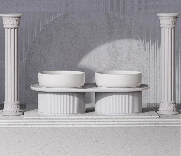 Ceramic Cat Dog Bowl Pet Puppy Feeder Drinker Elevated Raised Holder White Pink Bowls Double for Cats Dogs Kitten Feeding Water