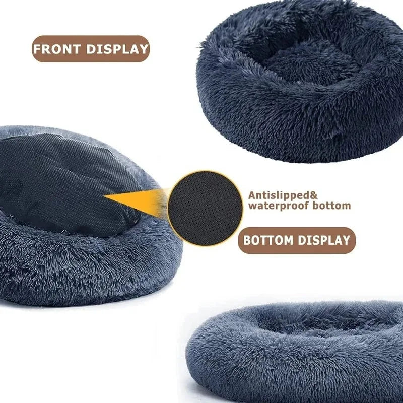 Cama redonda para perros, cálida y de invierno, para gatos, cesta de felpa, lavable, para perros pequeños, medianos y grandes, sofá para gatos.