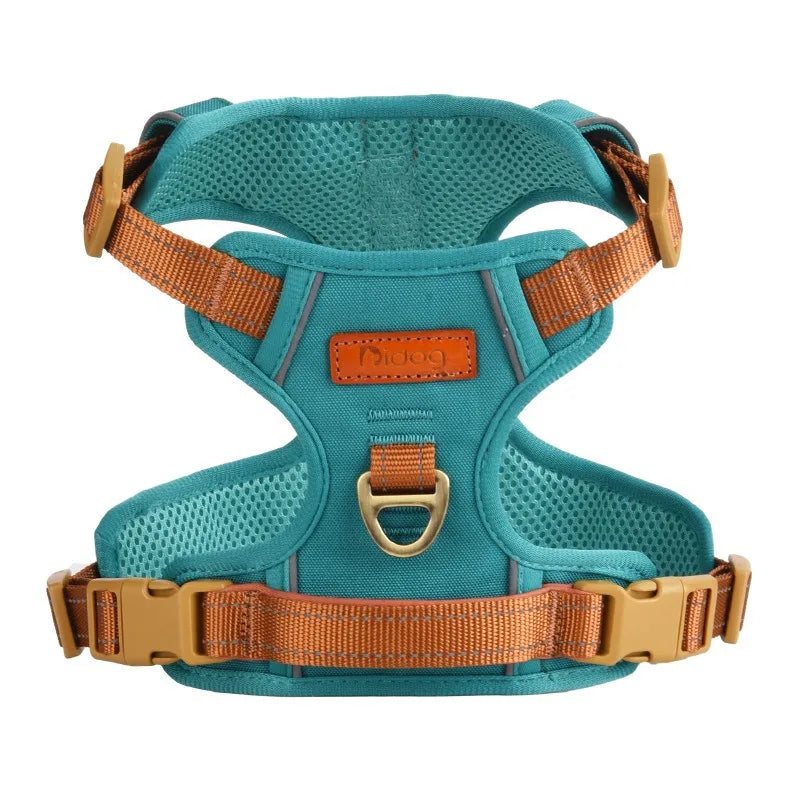 Pet Adjustable Vest Harnesses Soft Mesh Fabric Pete PU Leather Strap Explosion-proof Punch Reflective Strip Type Dog Chest Strap