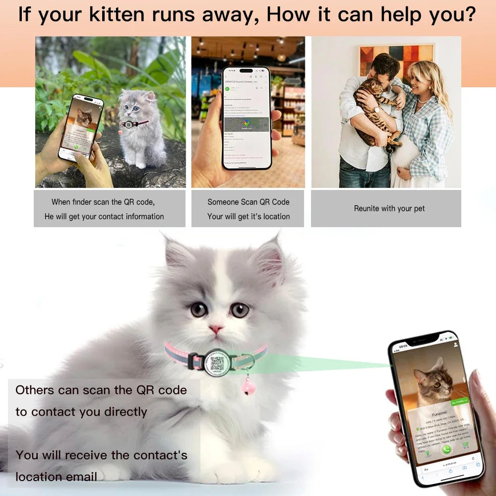 QR Code Pet Tag Cat Collar with qr code ID Tag,Puppy Cat Accessories Reflective Kitten Collars, Cat Tag, Safety Quick Release