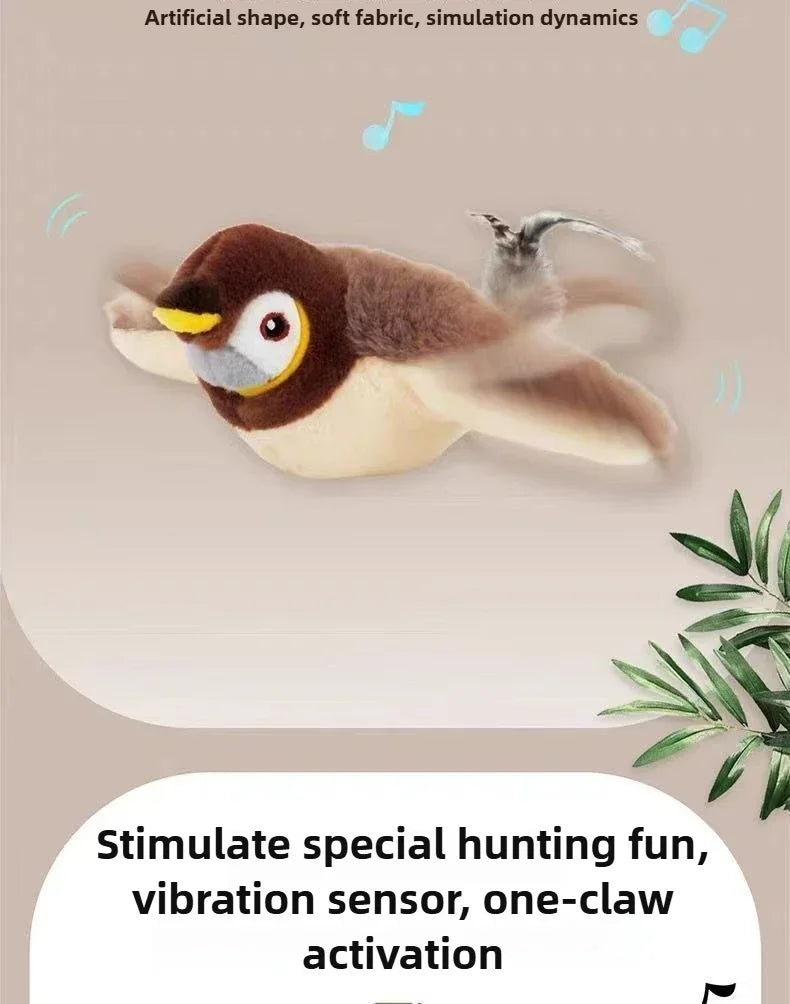 Juguetes interactivos para gatos, pájaro volador recargable, juguete para gatos que canta y aletea (sin volar), se puede agregar hierba gatera, juguete de peluche activado al tacto.