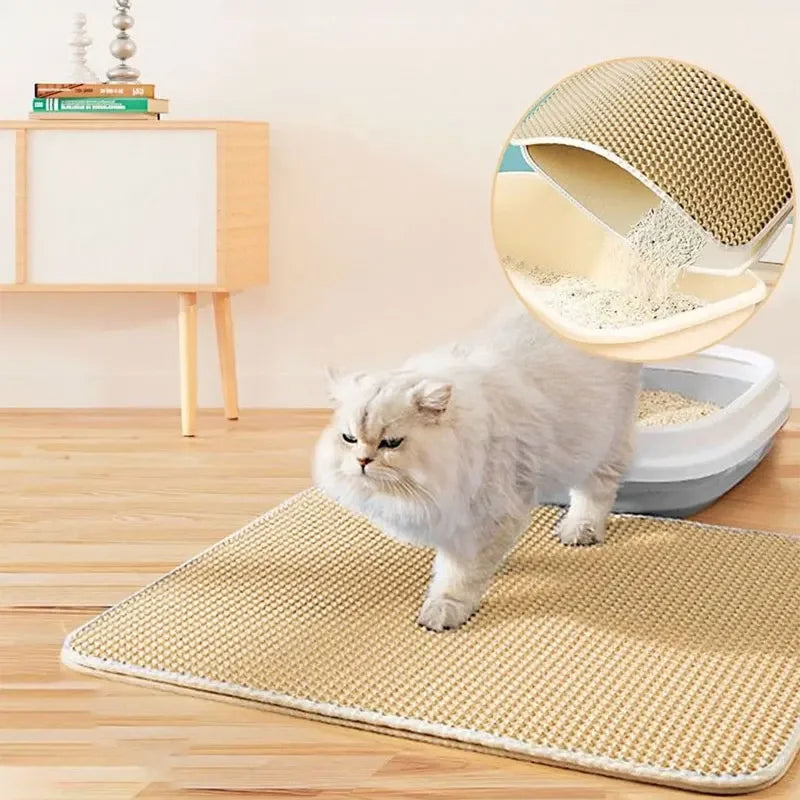 Alfombrilla para arena de gatos antideslizante, grande, con filtro, de doble capa, resistente al desgaste, impermeable, suministros de limpieza para mascotas