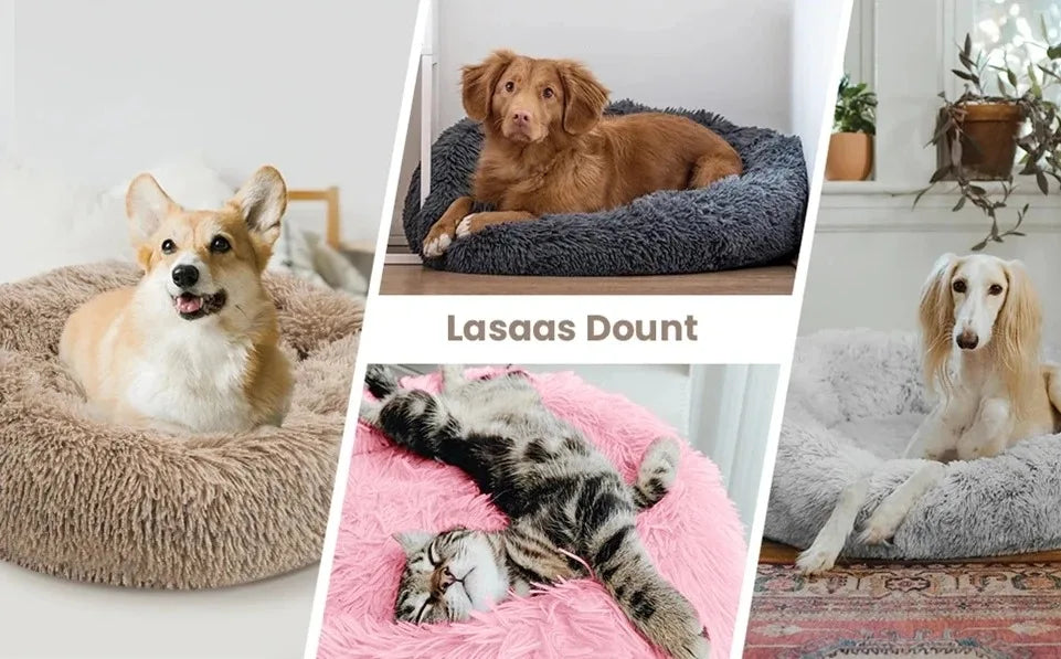 Cama redonda para perros, cálida y de invierno, para gatos, cesta de felpa, lavable, para perros pequeños, medianos y grandes, sofá para gatos.
