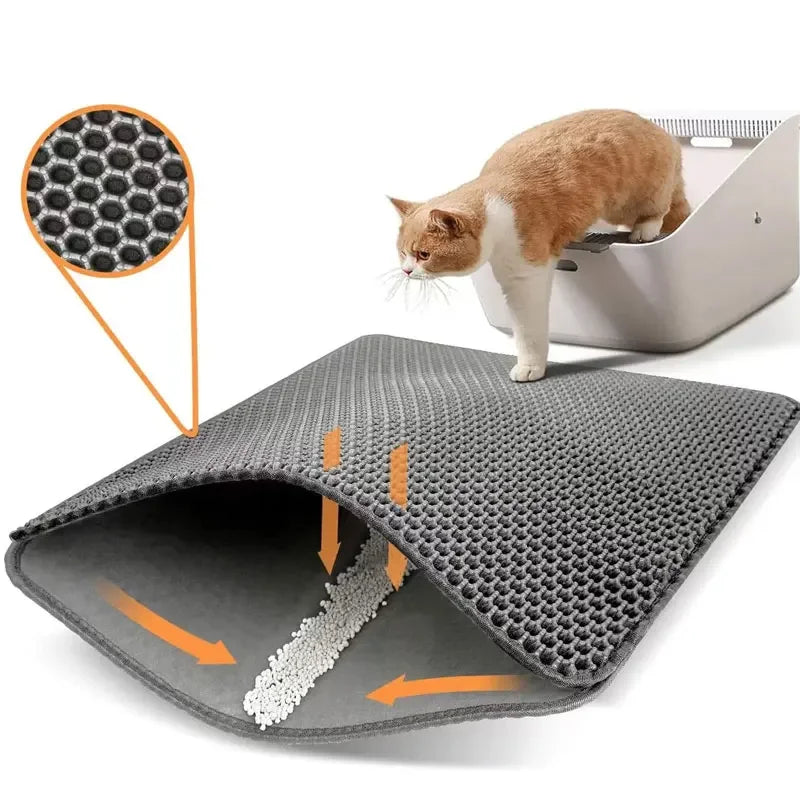 Alfombrilla para arena de gatos antideslizante, grande, con filtro, de doble capa, resistente al desgaste, impermeable, suministros de limpieza para mascotas