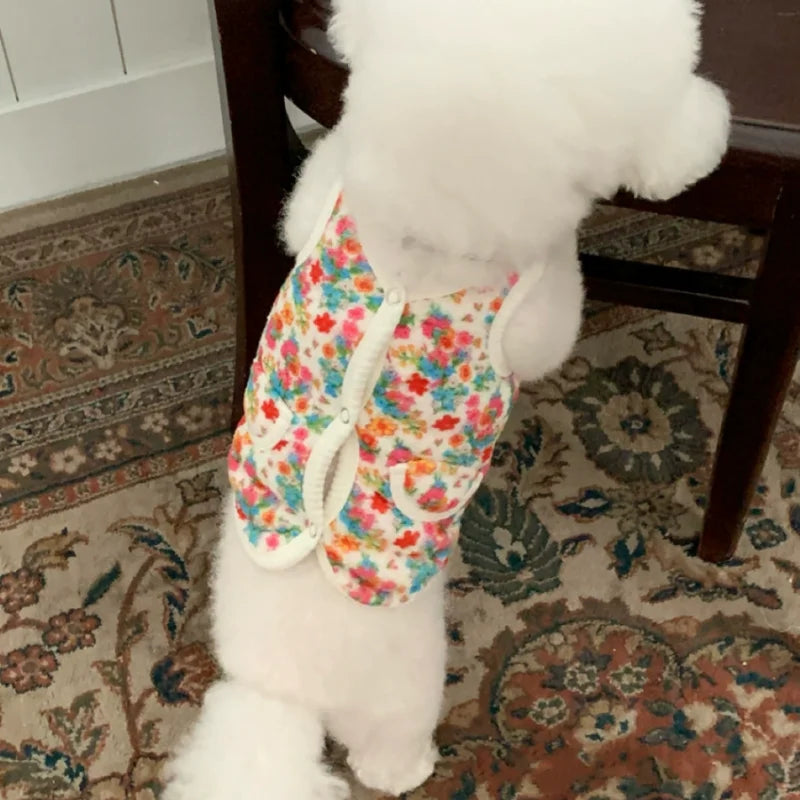 Autumn Winter Dog Clothes Small Dogs Coat Fashion Flower Cat Pet Costume Dog Warm Jacket Chihuahua Bichon Yorkie Plush Dog Vest