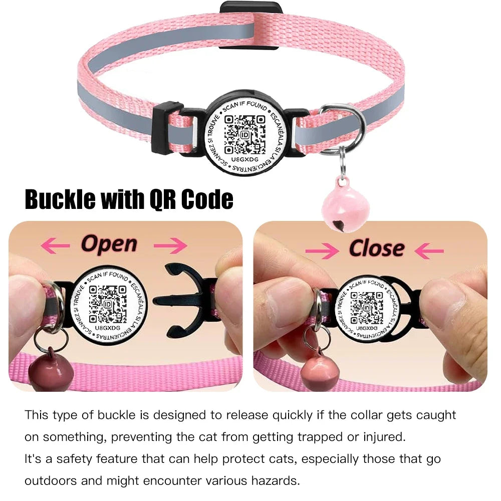 QR Code Pet Tag Cat Collar with qr code ID Tag,Puppy Cat Accessories Reflective Kitten Collars, Cat Tag, Safety Quick Release