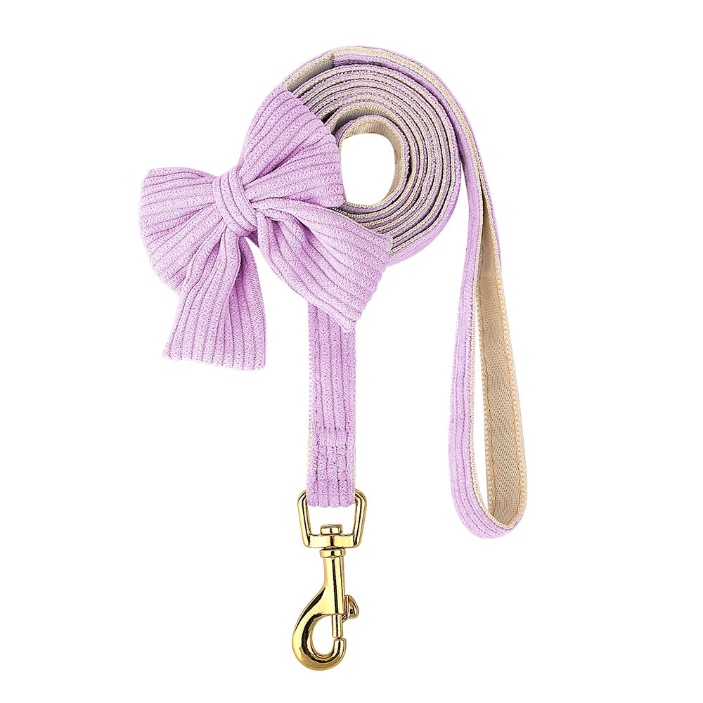 3PCS Dog Collar Harness Leash Set Breathable Dog Harnesses Soft Velvet Puppy Necklace With Bowknot Pet Walking Rope For Dogs Pug