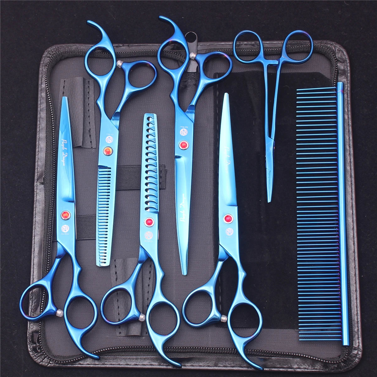 Purple Dragon Dog Grooming Scissors 7" Japan Stainless Straight Shears Pet Thinning Scissors Dog Curved Shears Chunker Z3003
