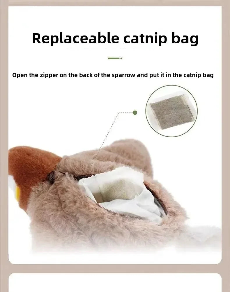 Juguetes interactivos para gatos, pájaro volador recargable, juguete para gatos que canta y aletea (sin volar), se puede agregar hierba gatera, juguete de peluche activado al tacto.