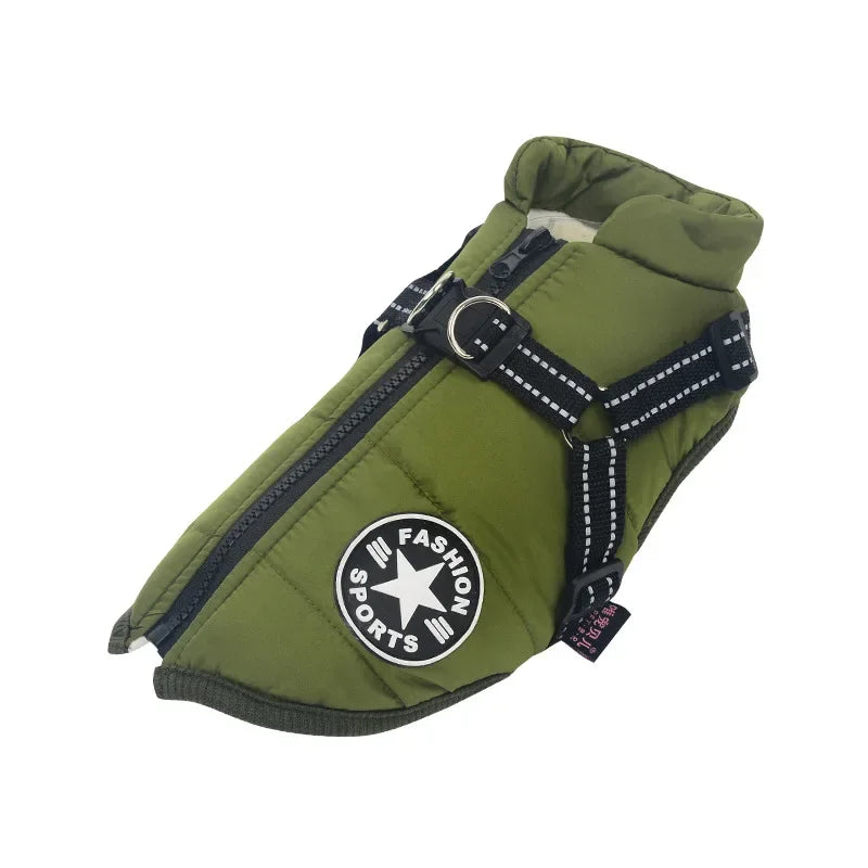 Chaqueta grande con arnés para perro, ropa cálida de invierno para labrador, abrigo impermeable para perro grande, trajes para chihuahua y bulldog francés.